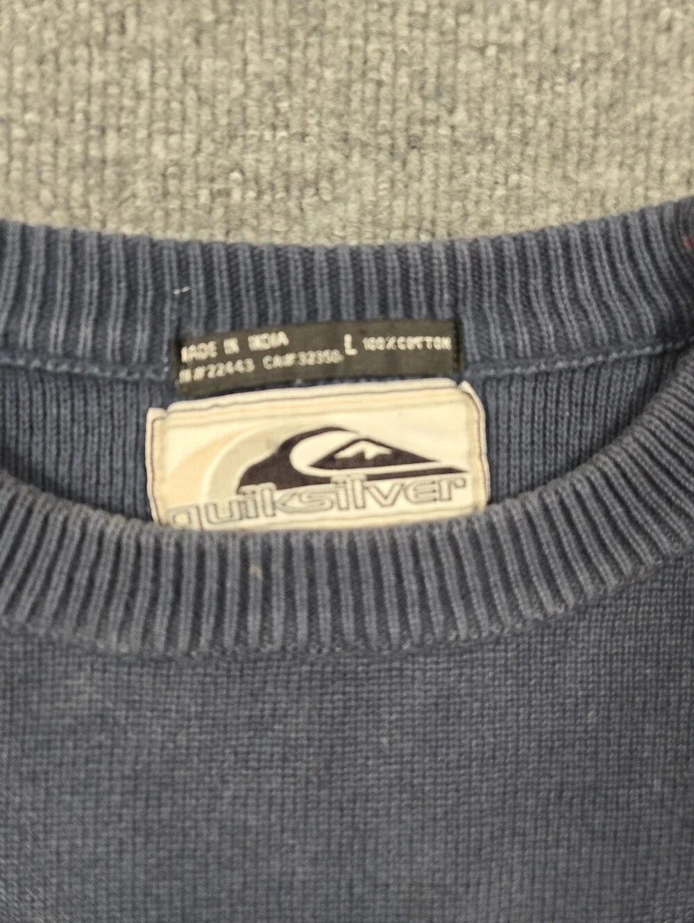 Vintage Quiksilver 90s Knit Sweater Large Blue Boxy Striped Crewneck Skater Surf - Picture 3 of 13